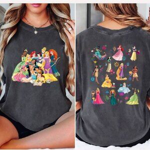 Disney Princess Shirt, Princess Characters 2 Sided Shirt Color Black